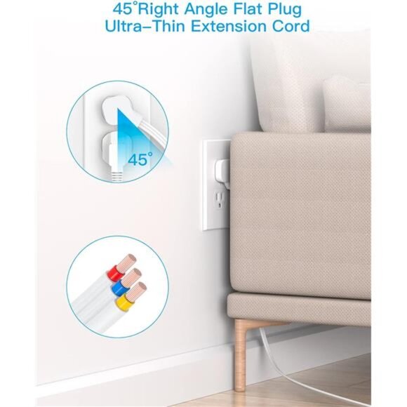 Flat Plug Power Strip, Ultra Thin Extension Cord, 6 Outlets 3 USB Ports(2 USB C) - Picture 5 of 8